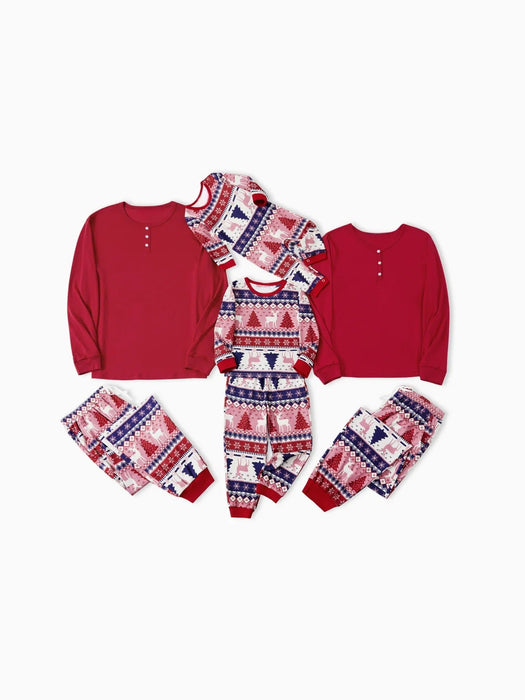 Reindeer And Tree Printed Family Matching Christmas Pajama Set