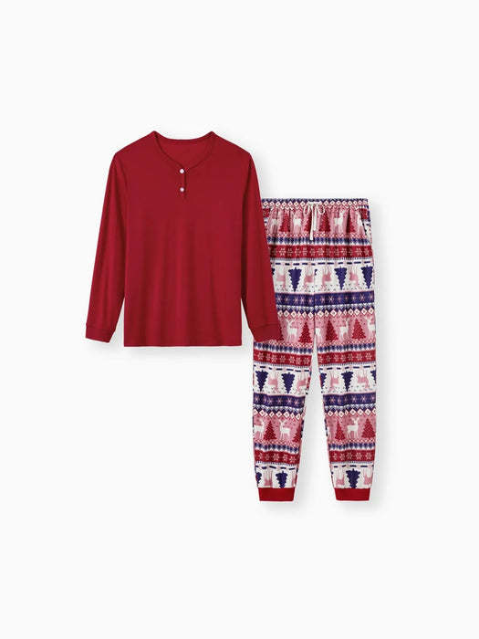 Reindeer And Tree Printed Family Matching Christmas Pajama Set