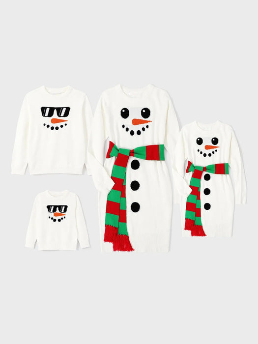 Snowman Graphics Family Matching Christmas Dresses And Sweater Set