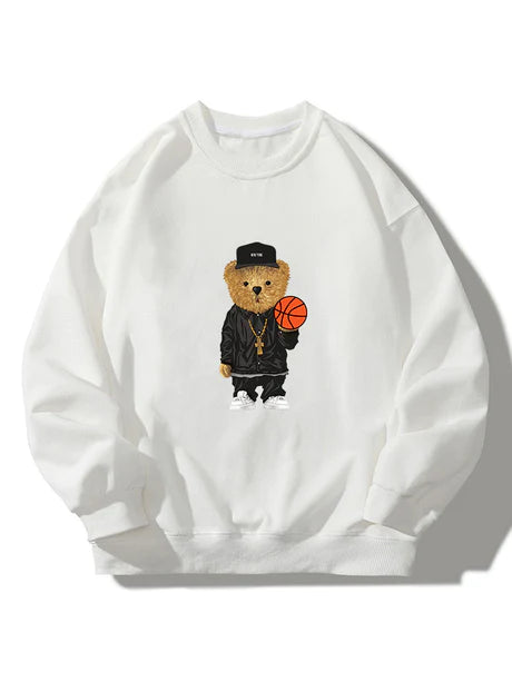 Basketball Bear Print Crew Neck Sweatshirt