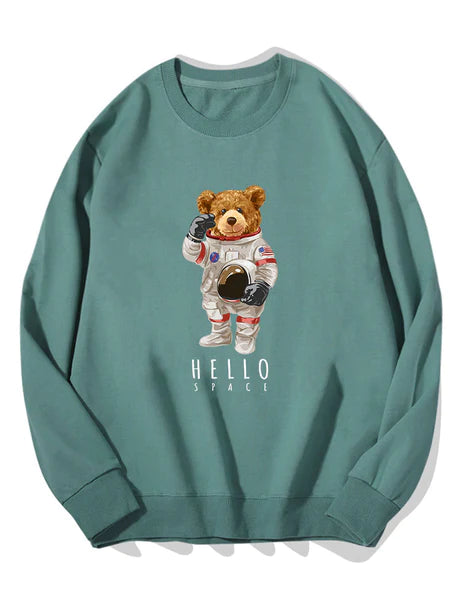 Astronaut Bear Print Cotton Sweatshirt