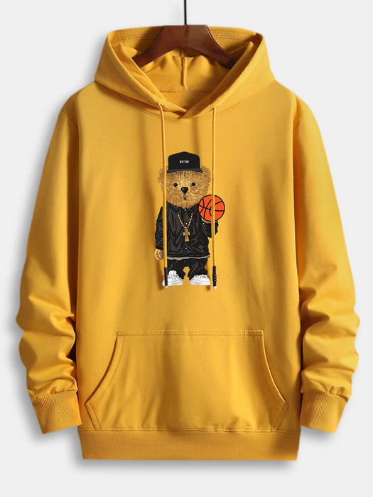 Basketball Bear Print Cotton Hoodie