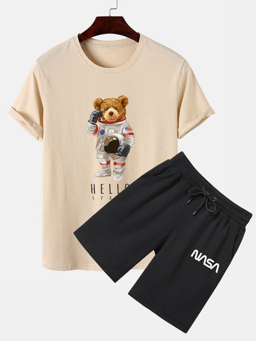 Astronaut Bear Print T-Shirt And NASA Print Shorts