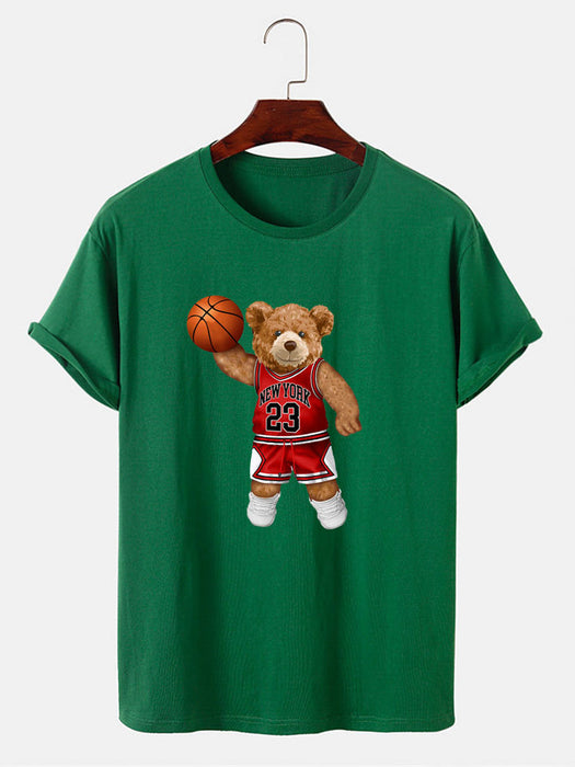 Bear Playing Basketball Print T-Shirt