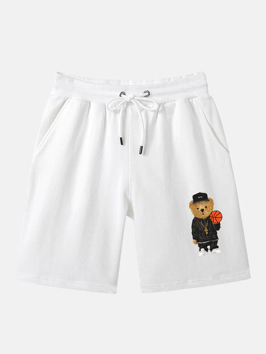 Basketball Bear Print T-Shirt And Shorts