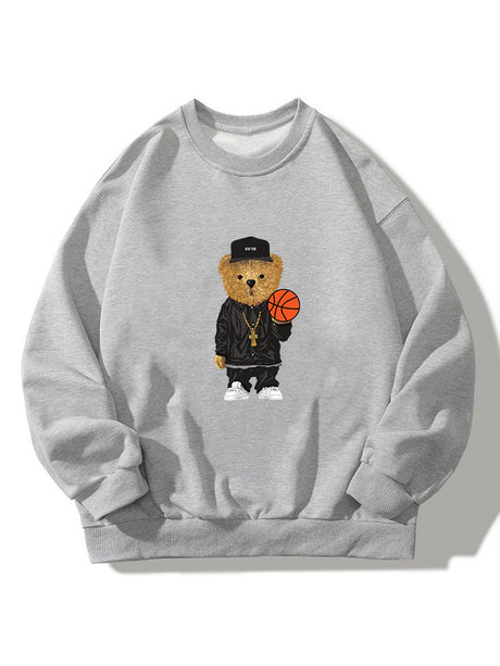 Basketball Bear Print Crew Neck Sweatshirt