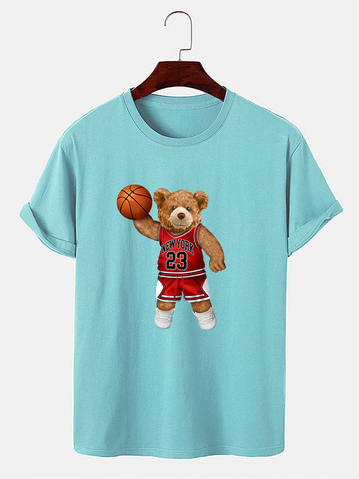 Bear Playing Basketball Print T-Shirt