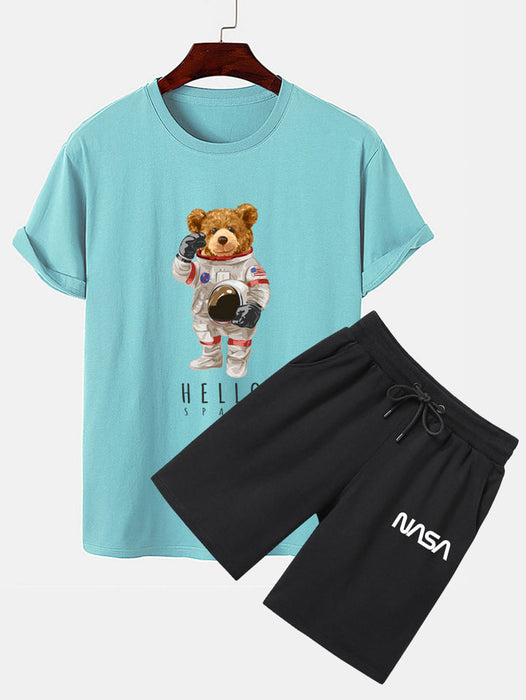 Astronaut Bear Print T-Shirt And NASA Print Shorts