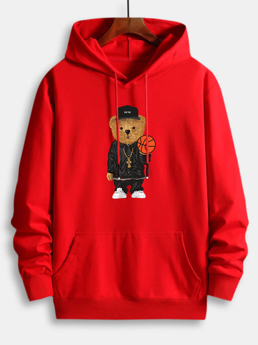 Basketball Bear Print Cotton Hoodie