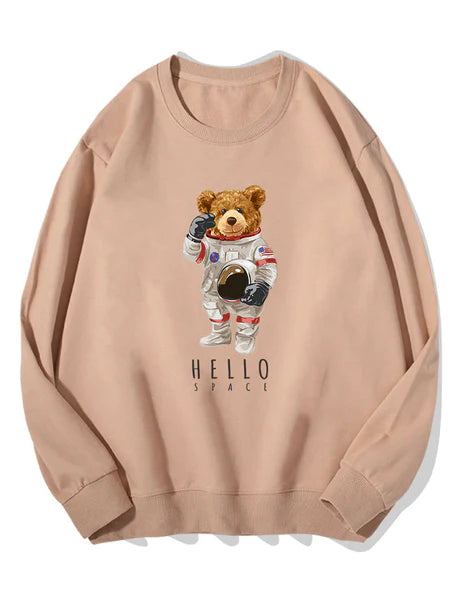 Astronaut Bear Print Cotton Sweatshirt