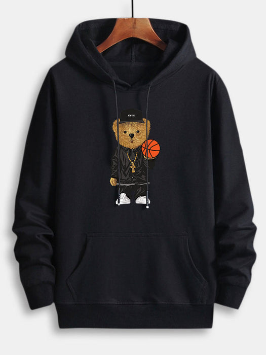 Basketball Bear Print Cotton Hoodie