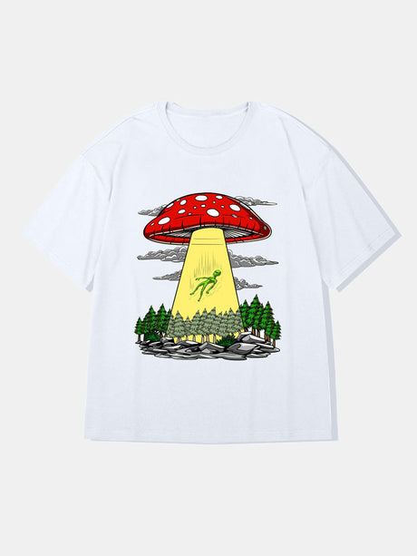 Alien And Mushroom Graphic T-Shirts