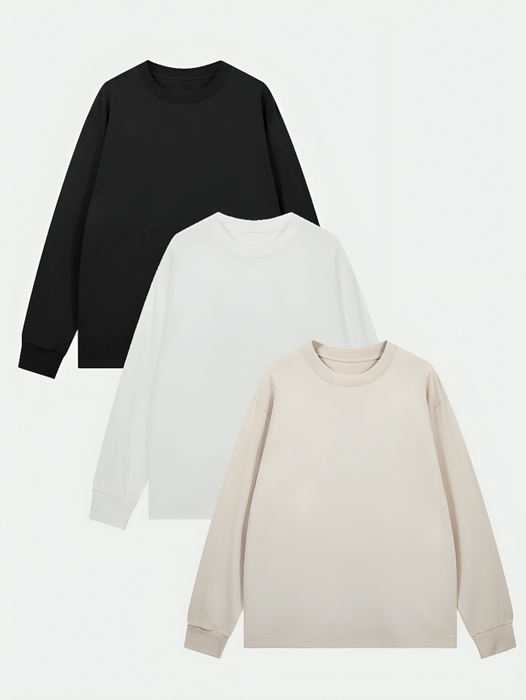 3 Pieces Long Sleeve Ribbed Cuff T-Shirt