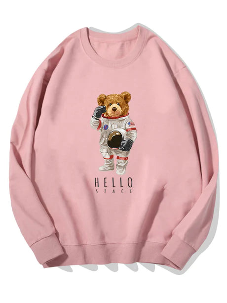 Astronaut Bear Print Cotton Sweatshirt