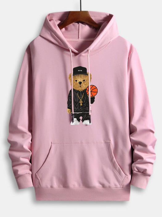 Basketball Bear Print Cotton Hoodie