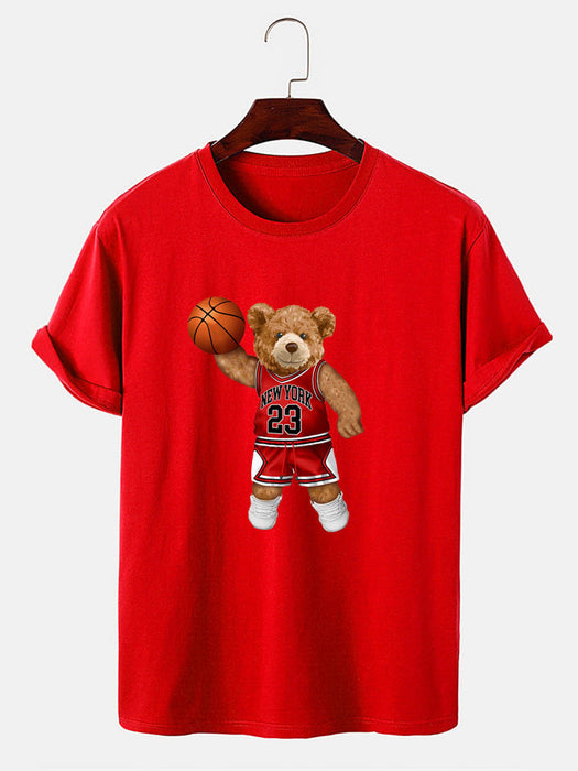 Bear Playing Basketball Print T-Shirt