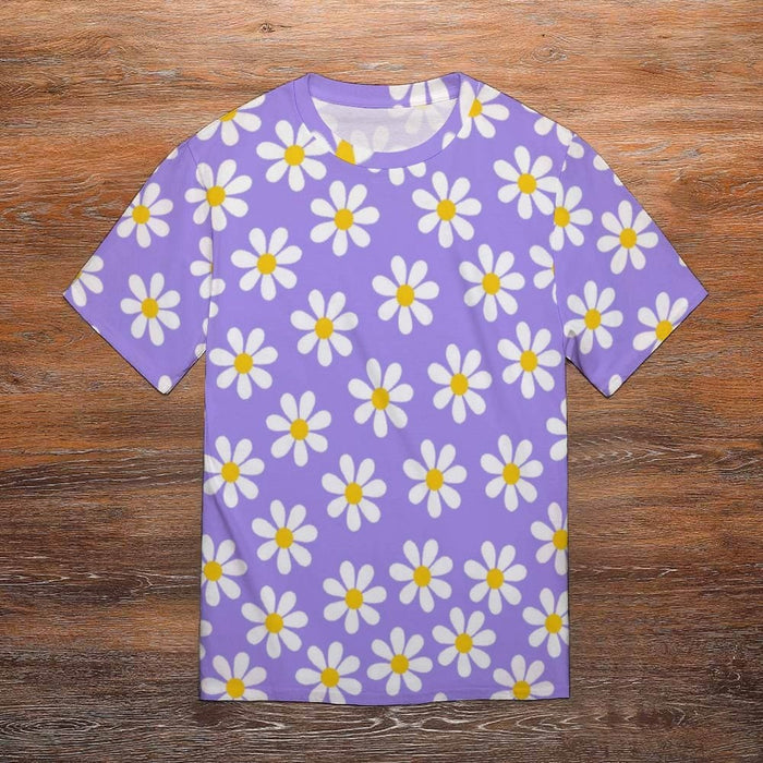 All Over Round Collar Floral Holiday T Shirt