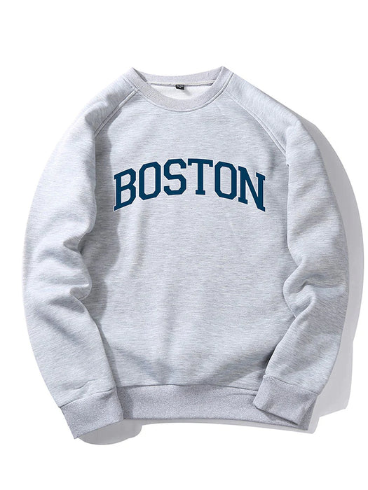 Boston Letter Print Raglan Sleeves Sweatshirt