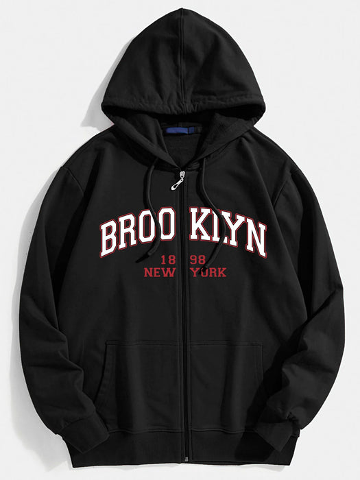 Brooklyn Print Kangaroo Pocket Zip Hoodie