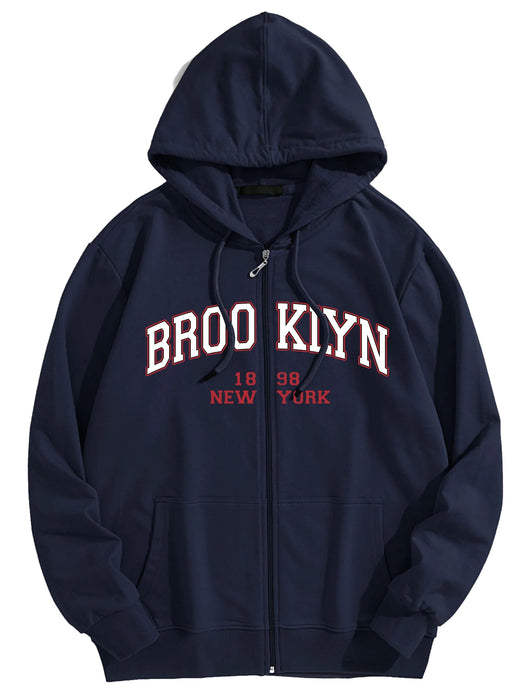 Brooklyn Print Kangaroo Pocket Zip Hoodie