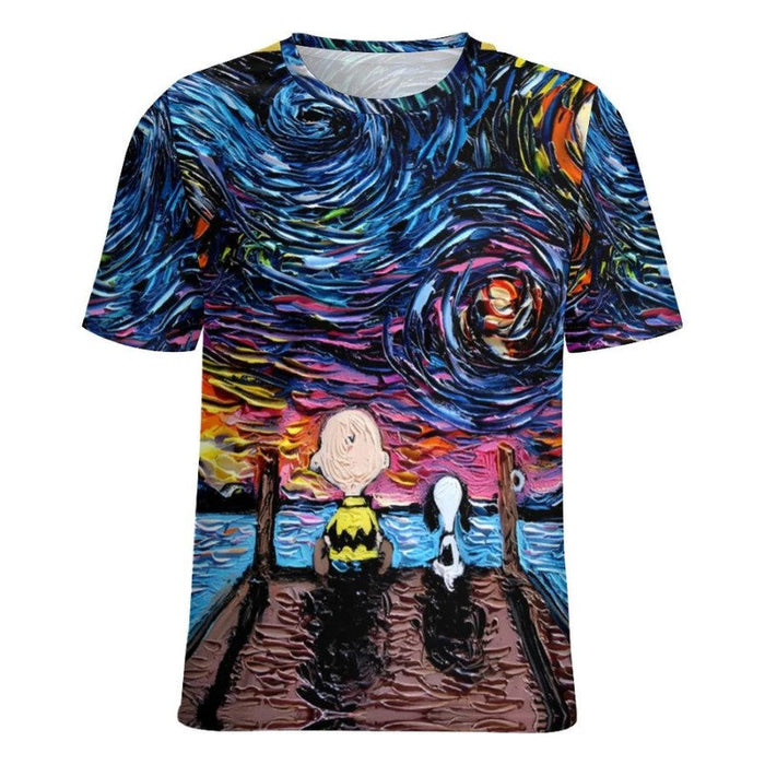 Starry Night Inspired Charlie And Snoopy T Shirt