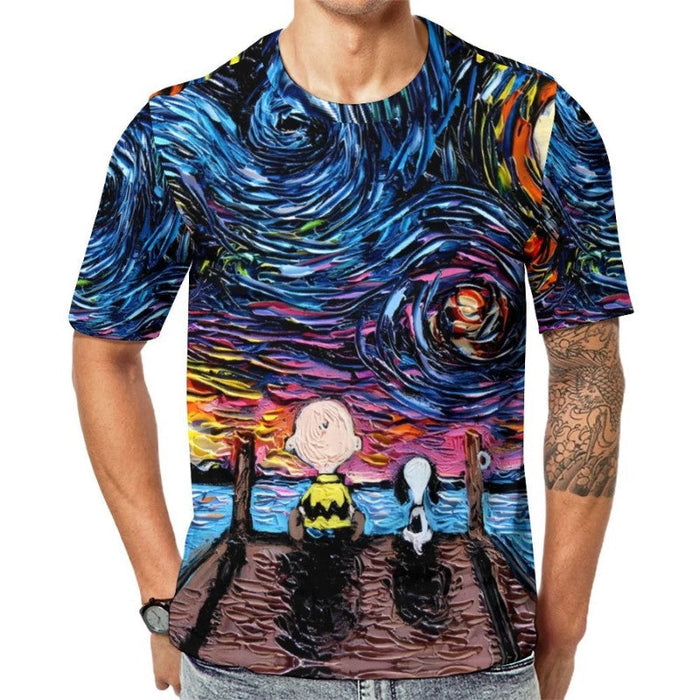 Starry Night Inspired Charlie And Snoopy T Shirt