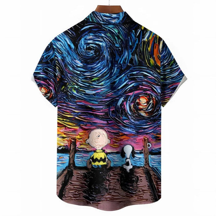 Charlie And Snoopy Cartoon Character Printed Short Sleeve Shirt