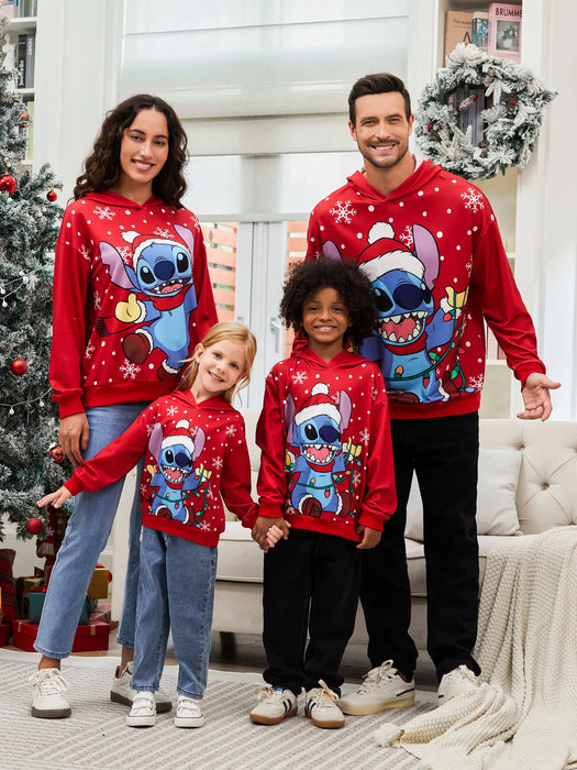 Stitch Cartoon Printed Family Matching Christmas Hoodie Set