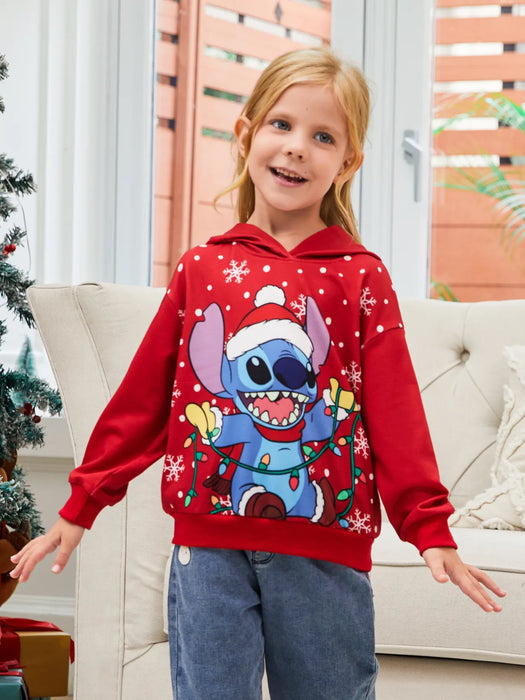 Stitch Cartoon Printed Family Matching Christmas Hoodie Set