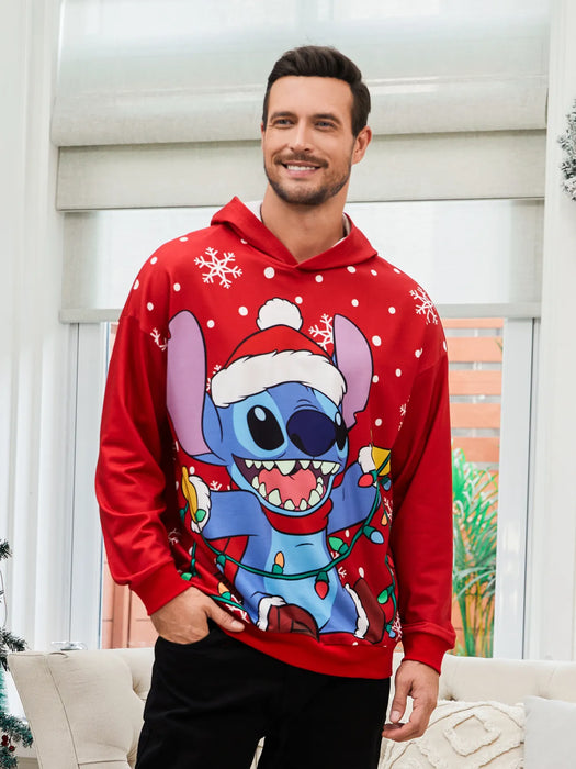 Stitch Cartoon Printed Family Matching Christmas Hoodie Set