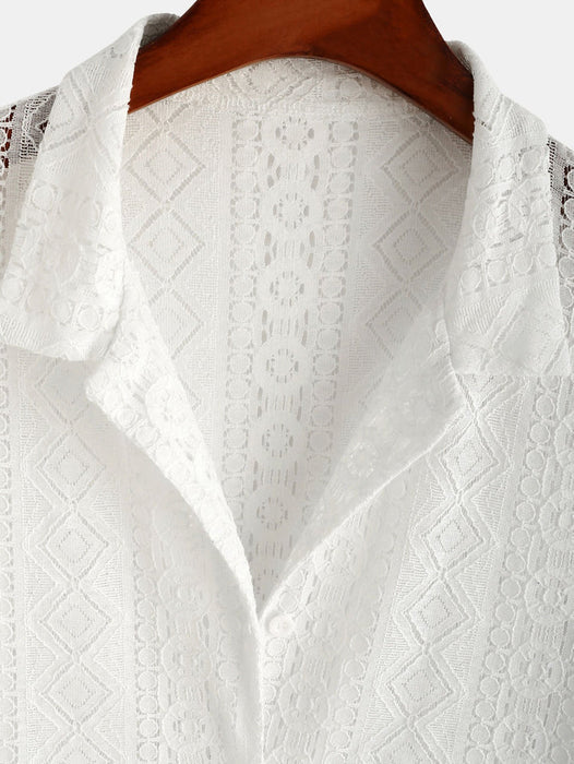 Casual Geometry Textured Cuban Shirts