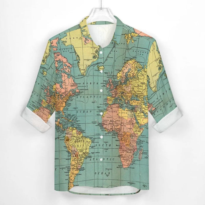 Map Casual Printed Long Sleeve Shirt