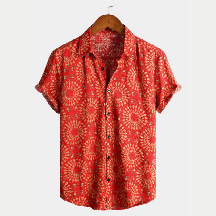 Casual Retro Print Short Sleeve Shirt