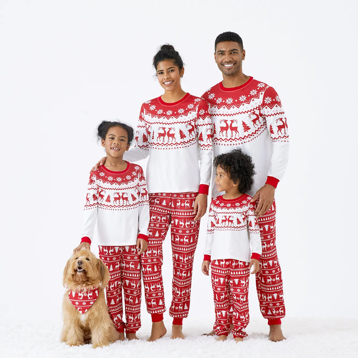 Reindeer And Snowflakes Patterned Family Matching Christmas Pajama Set