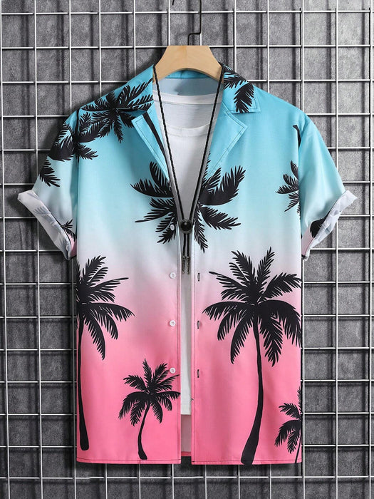 Coconut Tree Print Ombre Shirt