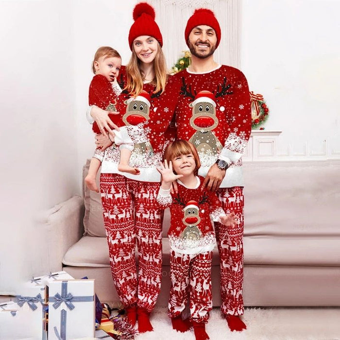 Set Xmas Deer Print Pajamas