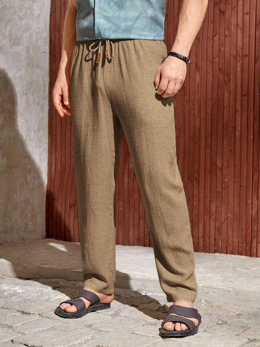 Drawstring Straight Fit Pants With Pocket