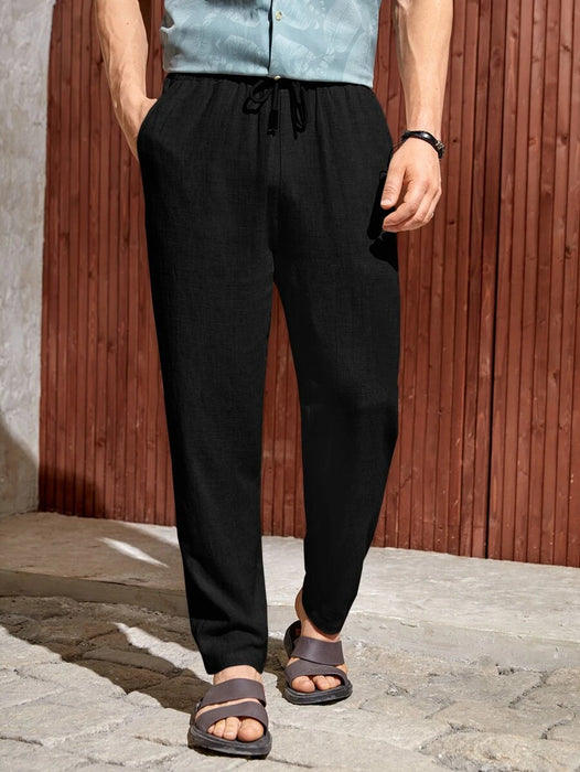 Drawstring Straight Fit Pants With Pocket