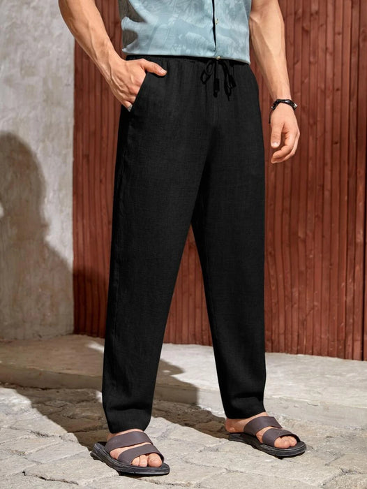 Drawstring Straight Fit Pants With Pocket