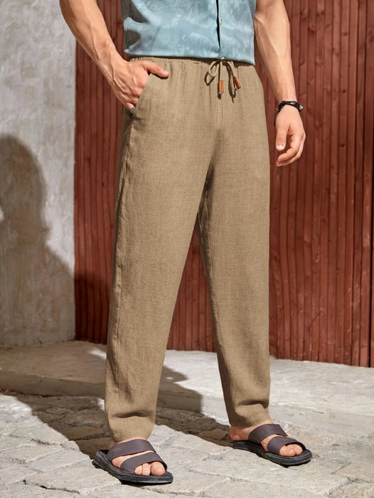 Drawstring Straight Fit Pants With Pocket