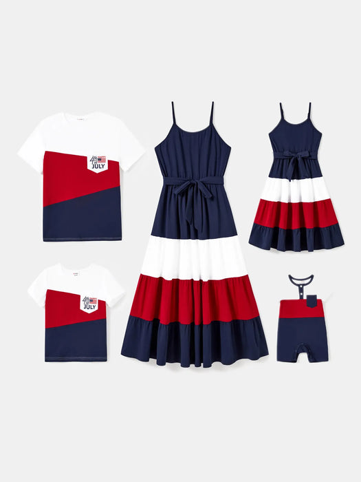 Family Matching Sets Coordinated Tees And Belted A Line Ruffle Hem Dress