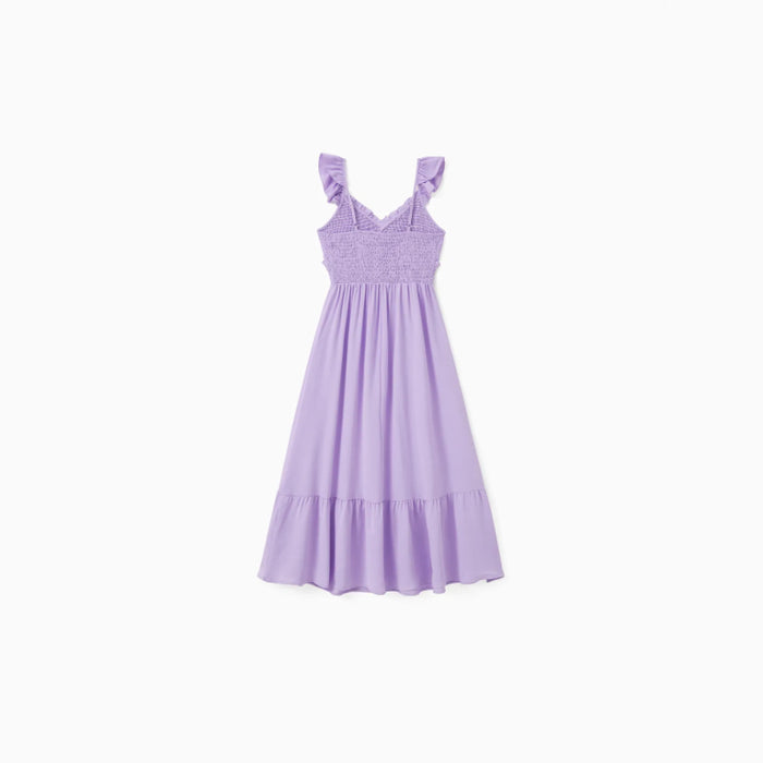 Family Matching Purple Raglan Tees And Ruffle Dresses