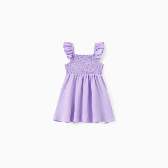 Family Matching Purple Raglan Tees And Ruffle Dresses