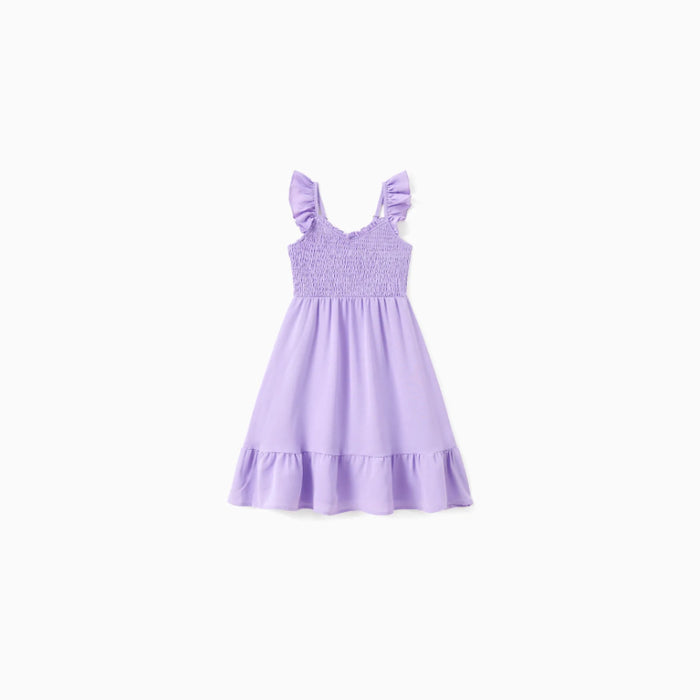 Family Matching Purple Raglan Tees And Ruffle Dresses