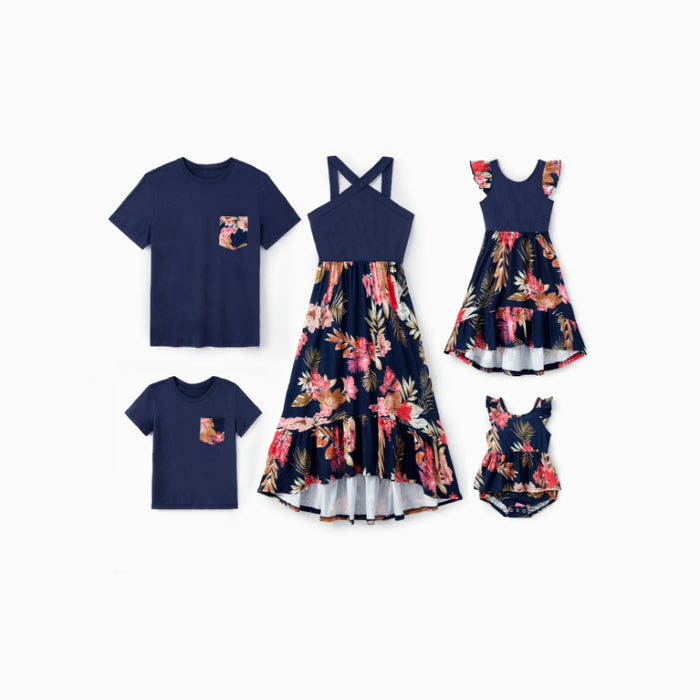 Family Matching Set Cross Strap Floral Ruffle Hem Dress