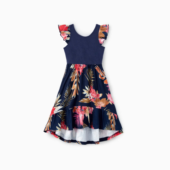 Family Matching Set Cross Strap Floral Ruffle Hem Dress