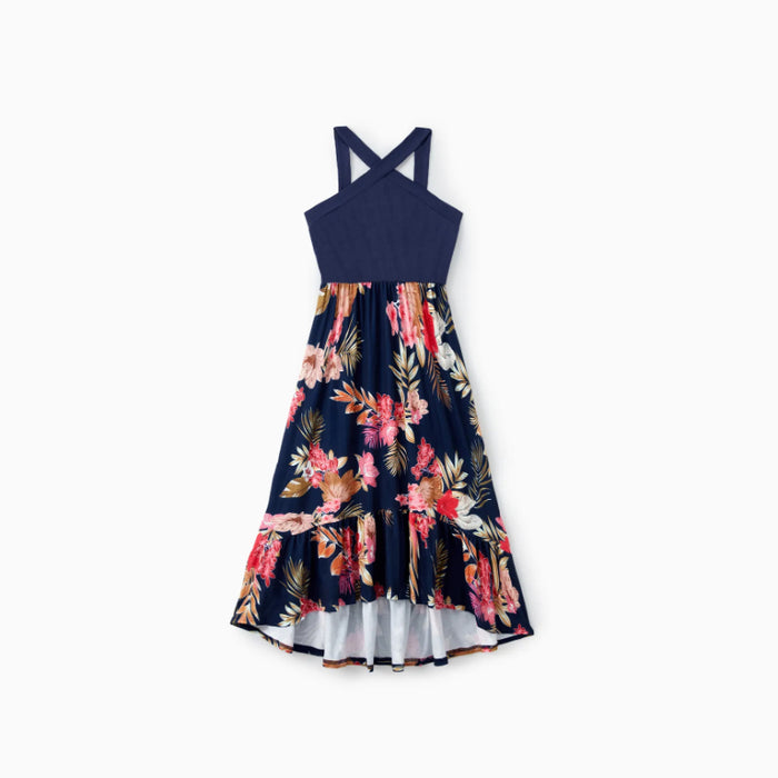 Family Matching Set Cross Strap Floral Ruffle Hem Dress