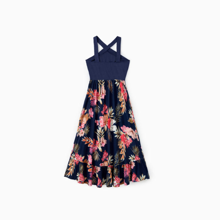 Family Matching Set Cross Strap Floral Ruffle Hem Dress