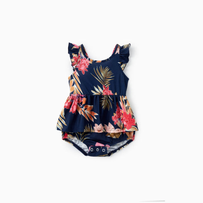 Family Matching Set Cross Strap Floral Ruffle Hem Dress