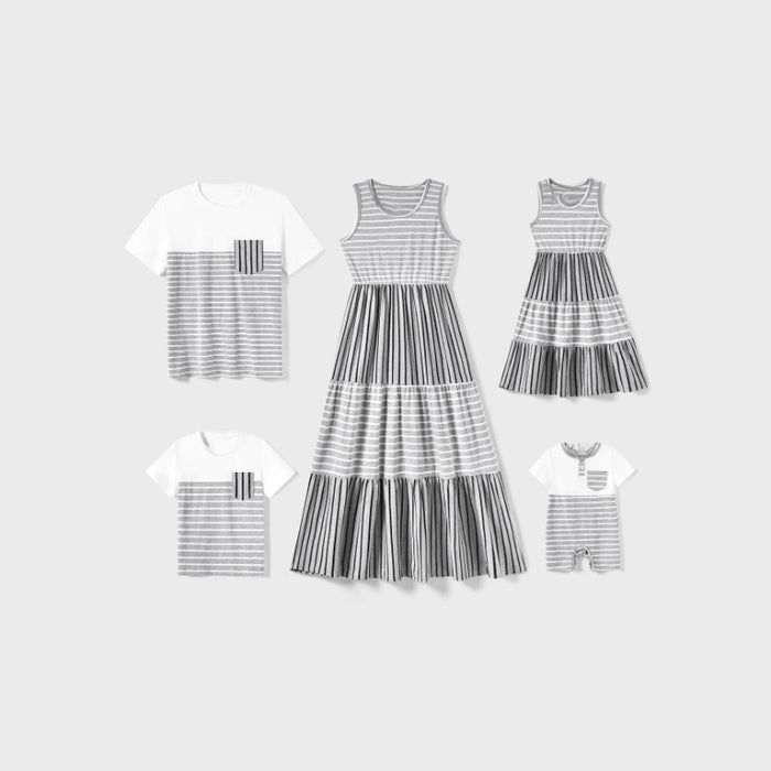 Family Matching Set Stripe Cotton Tee And Tank Top Dress